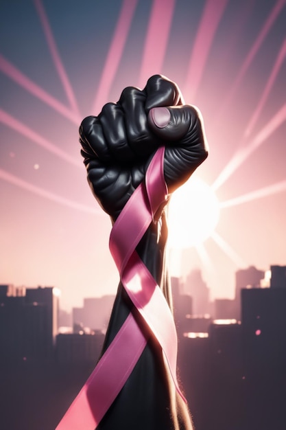 fist up pink ribbon background