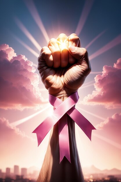 fist up pink ribbon background