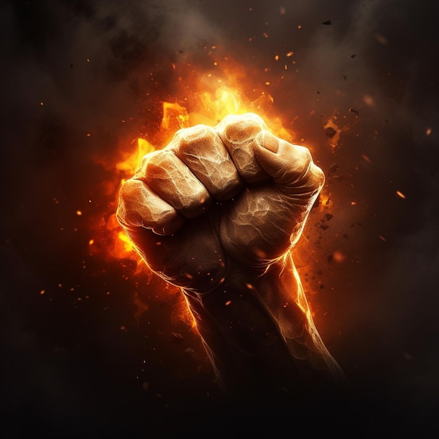 A fist with a burning fire on it