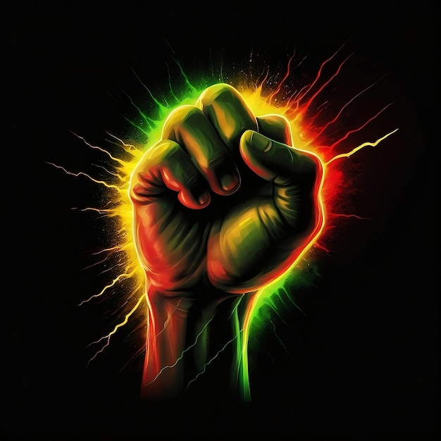 Photo a fist with a green and yellow flash on it