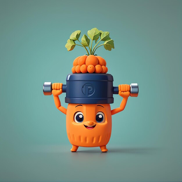 Fit Carrot Lifts Dumbbell Cartoon Food Sport Icon