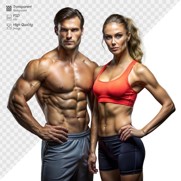 Photo fit and confident male and female fitness models posing