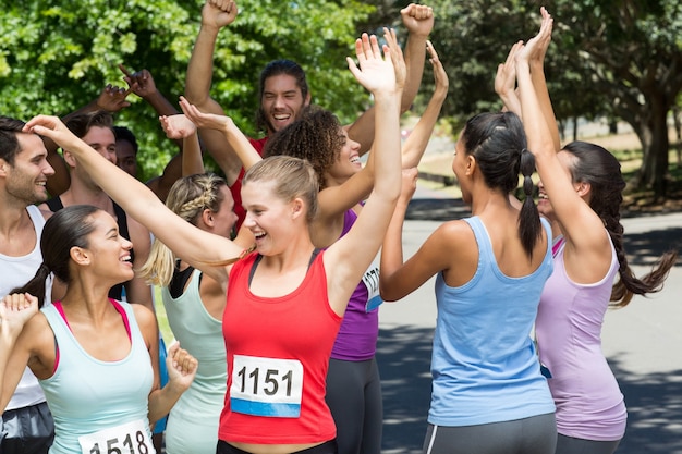 Fit people at race in park