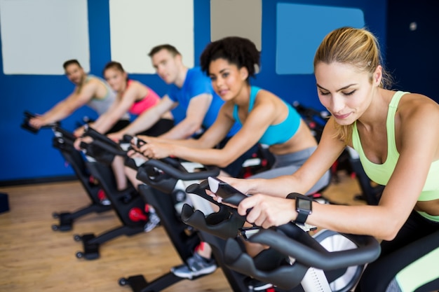 Fit people in a spin class