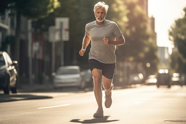 Photo fit senior man jogging on the street