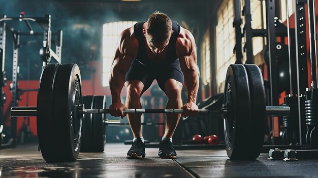 Fit sportman die deadlift doet in de sportschool en functionele training beoefent Goed gezondheidsconcept