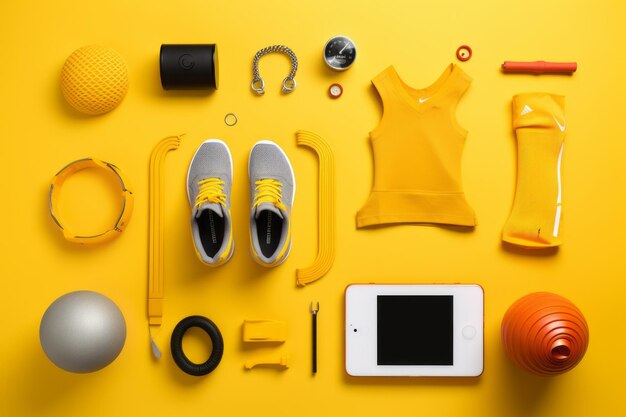 Fit and sporty captivating flat lay of creative sporting equipment ar 32