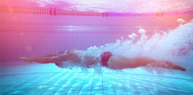 Fit swimmer training on his own