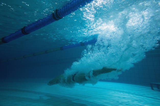 Fit swimmer training on his own