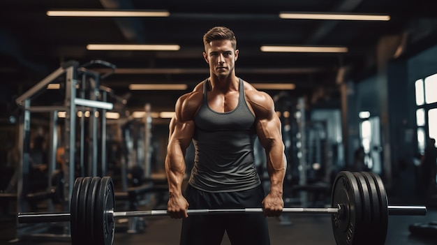 A fit young boy in gym doing exercise Generative Ai