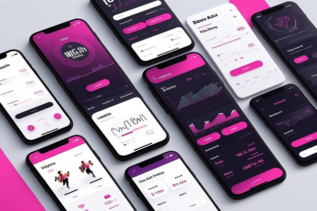 Photo fitness app ui ux design ui design concept with web elements of workout application for mobile