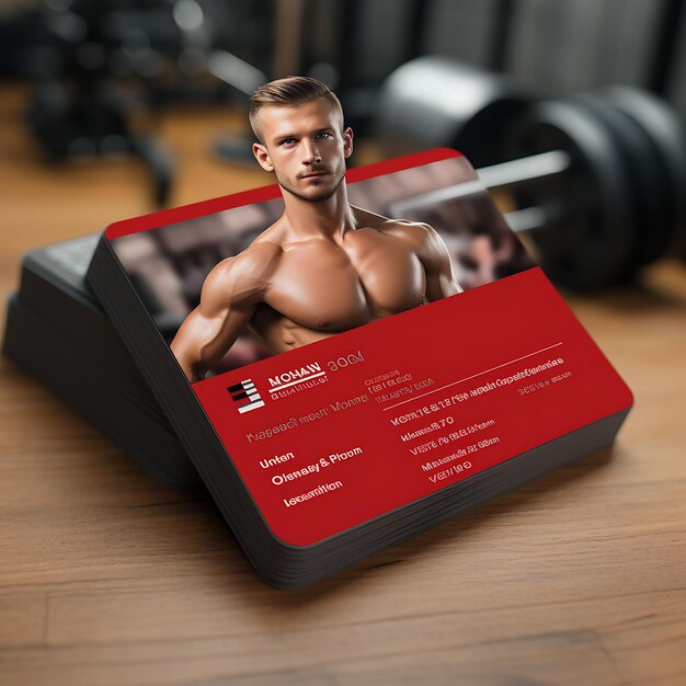 Foto fitness center business card bold red color matte laminated concept ideas card clean blank