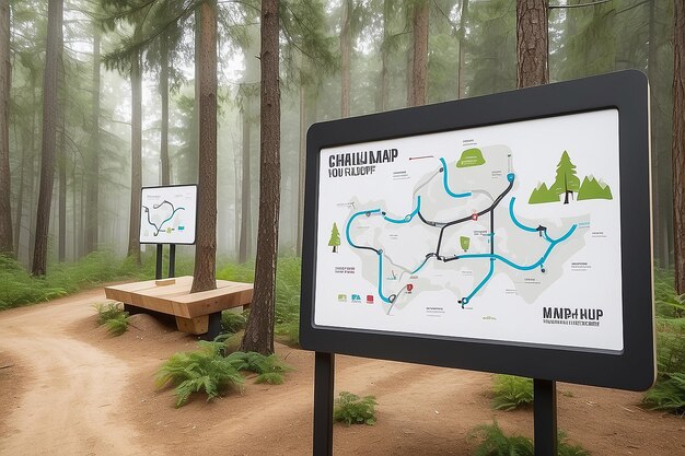 Fitness Challenge Course Map Signage Mockup with blank white empty space for placing your design