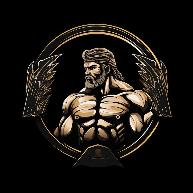 Fitness club emblem badge logo or tshirt print design with muscular man and barbell Vector illus