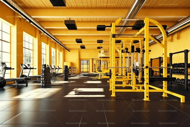 Fitness club gym with sport equipment modern interior Generative AI