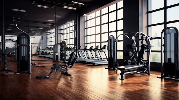 Fitness club weight training equipment gym modern interior