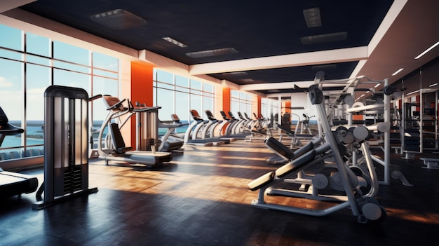 Fitness club weight training equipment gym modern interior