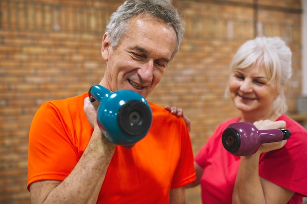 Photo fitness concept with happy grandparents