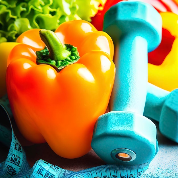 Fitness concept with vegetables Fitness motive Pepper Colorful pepper