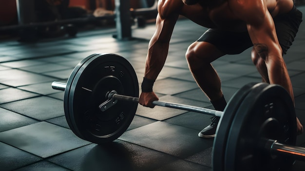 Fitness Dedication Closeup of Man with Barbell