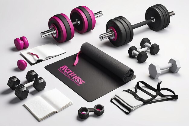 Foto mockup set di attrezzature di fitness