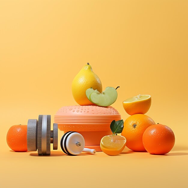 Photo fitness equipment on a peach background with copy space