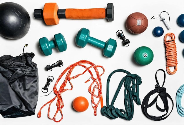 Fitness equipment on white background