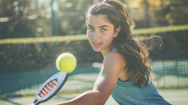 Fitness Exercise Young Woman Participating in Pickleball Game for Healthy Recreation