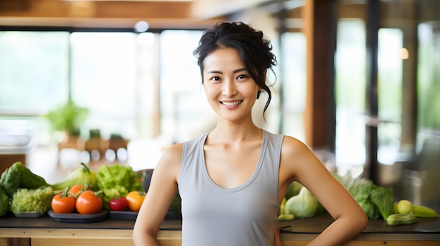 Photo fitness girl smiling