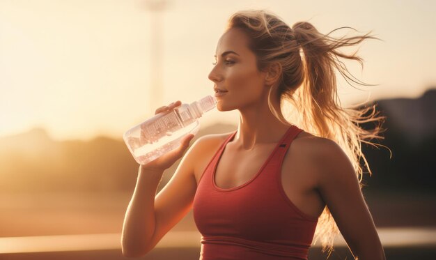 Fitness and Hydration Woman Quenching Thirst After Jogging