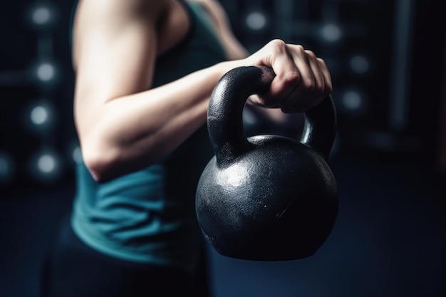 Fitness kettlebell en vrouw in de sportschool voor gezondheid, wellness of lichaamsbeweging