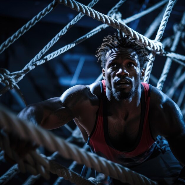 Photo fitness man working out in a gym