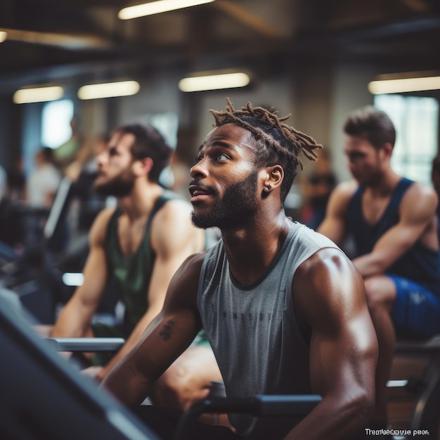 Photo fitness man working out in a gym