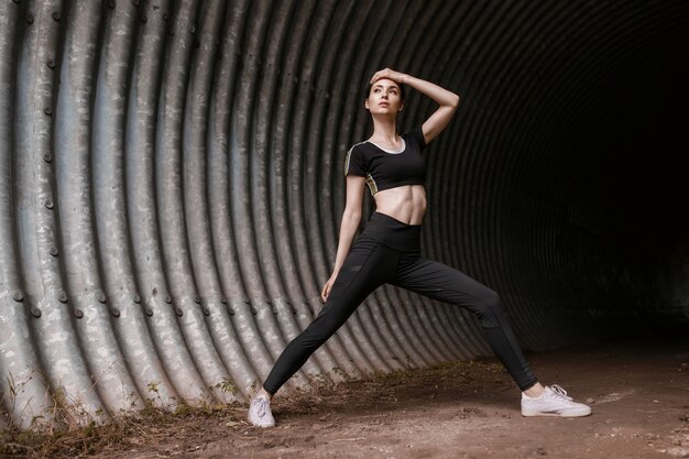 Fitness model working out outdoor