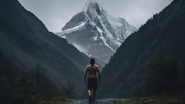 Fitness in the mountains aesthetic dark deep image Generative AI