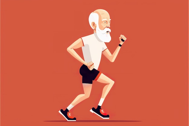 Фото Фитнес старик бежит по плоской иллюстрации