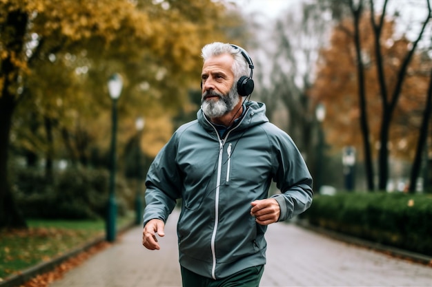 Fitness oude earphones sport levensstijl oefenen buiten blanke mannen oefenen generatieve AI