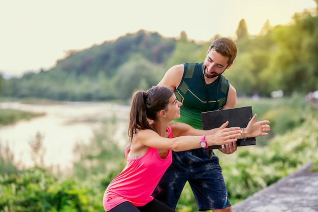 Fitness outdoor workout with trainer