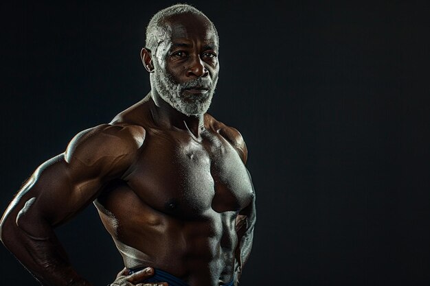 Foto fitness persona allenamento in palestra vestiti muscoli forti con le mani sulla vita