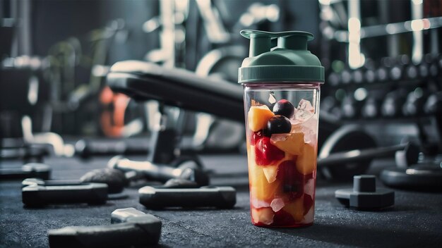 Fitness shaker bottle on ground