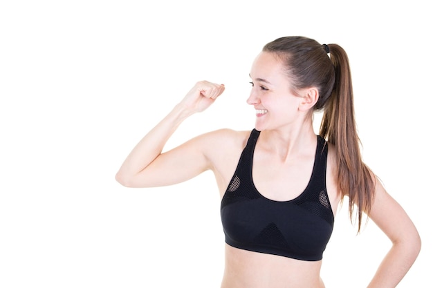 Fitness sporty young fit woman on a white background