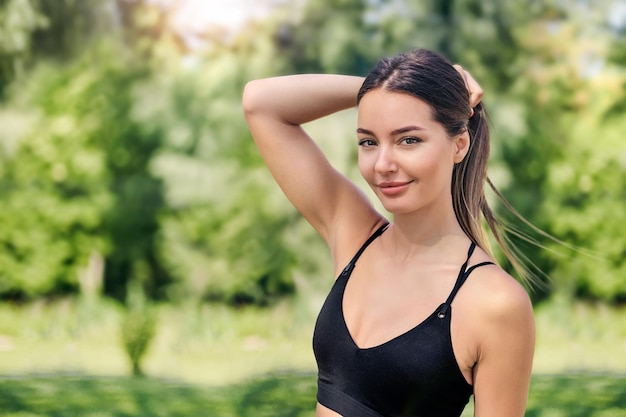 Fitness stretching and portrait of woman in city for healthy lifestyle