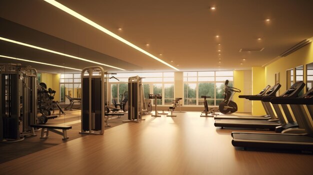 Fitness studio center interior with fitness machine