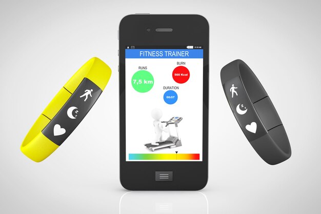 Fitness Trackers with Mobile Phone on a white background