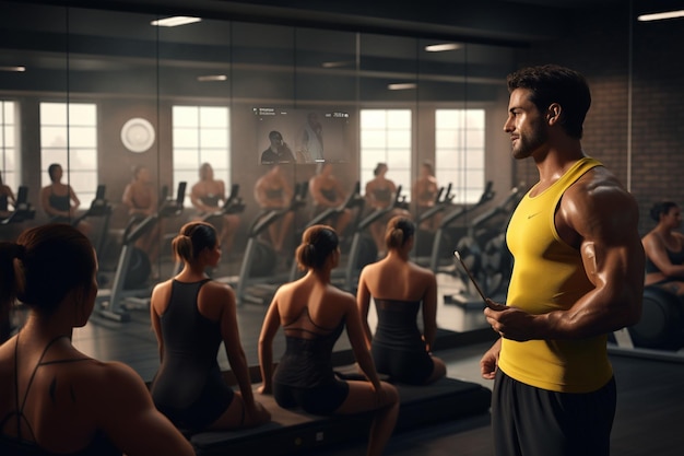 Fitness trainer guiding a group class focused on Generative ai