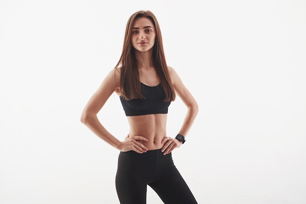 fitness trainer. young beautiful woman standing