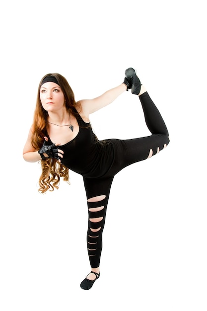 Fitness vrouw maken stretch op yoga pose op geïsoleerde witte achtergrond