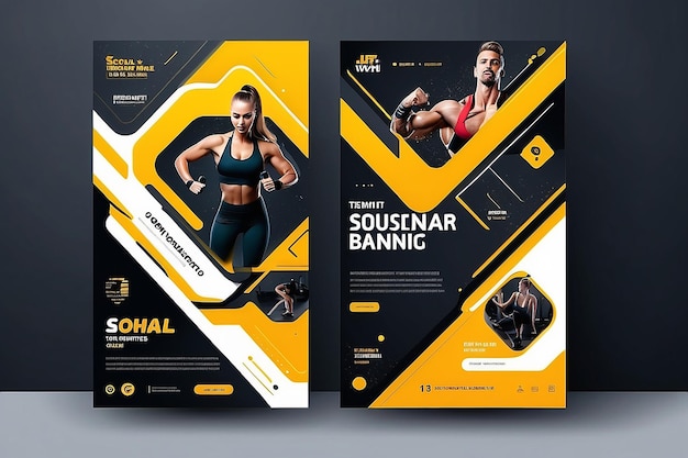 Foto modello di banner web di fitness banner promozionale per social media post vettoriale eps 10