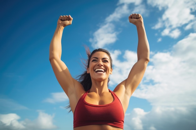 Fitness woman taking a fun selfie against the sky ai generated