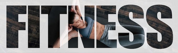 Photo fitness word with woman inside that have a day in gym